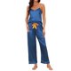 thumbnail image 2 of INSPIRE CHIC Conjunto de Pijama de Satén de 3 Piezas para Mujer, Top de Cami con Cuello en V Sedoso con Pantalones Palazzo y Máscara para Dormir, Ropa de Casa para Primavera Verano XS Azul Profundo, 2 of 6
