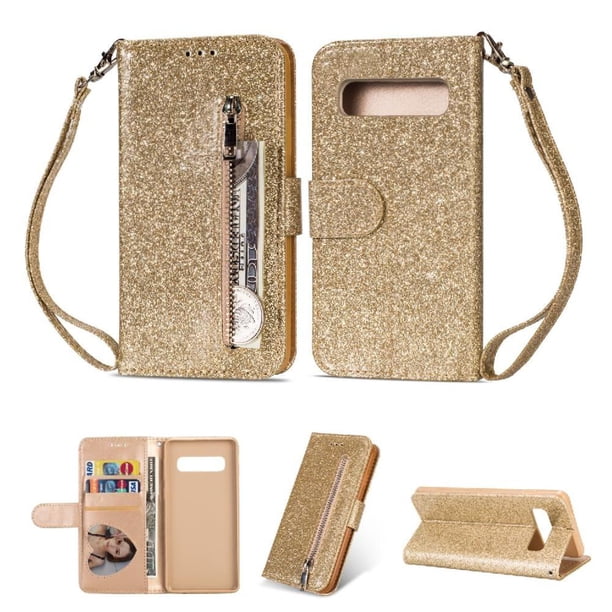 Funda para FOXDOCK Elegante funda Samsung Galaxy S10 Plus Glitter con cremallera-Ideal para el uso diario