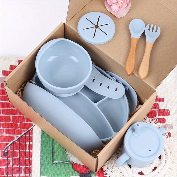 9pcs Silicone Baby Feeding Set|Baby Led Weaning Supplies Set Toddler Feeding Eating Utensils Sets|Baby Bib, Suction Plate, Suction Bowl, Spoon, Fork, Sippy Cup|Food Grade BPA Free, Dishwasher Safe