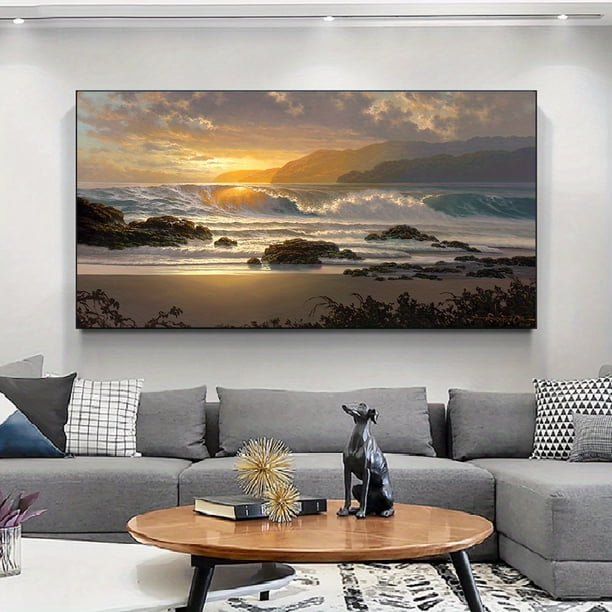 1pc Frameless Scandinavian Nature Landscape Canvas Painting Mountain Sea Sunset Wall Art Poster And Print Nordic Picture Modern Home Decor, No Frame