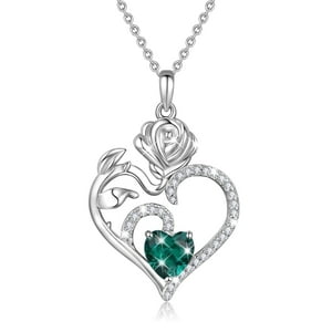 Collar Heshpaws 925 Sterling Silver Birthstone Rose Flower Heart Pendant 18+2""
