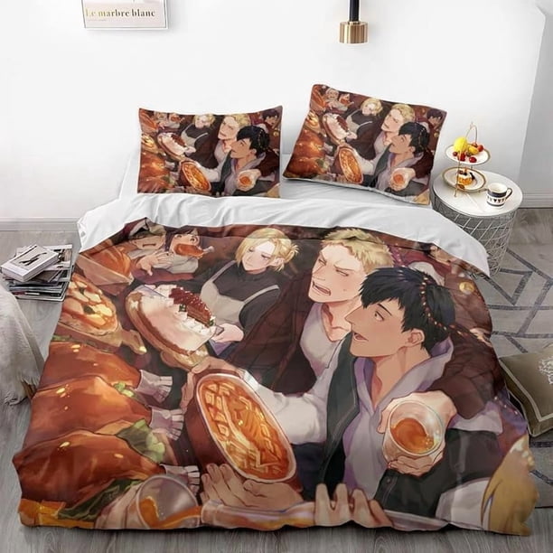 At-tack -on Gia-nt Anime Soft- -3D Prin-ted Du-vet Cove-r Bedding Se-t with Comforte-r Cover 3- Piece Set