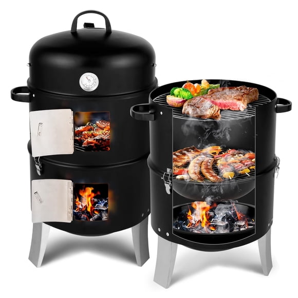Ahumador BBQ Xeuemtey 47 cm Acero Carbón 3‑en‑1
