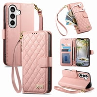 Funda Tipo Cartera Foxdock Para Samsung Galaxy S26, Estampado De Diamantes, Con Ranuras Para Tarjetas, Soporte Y Cremallera - Rosa