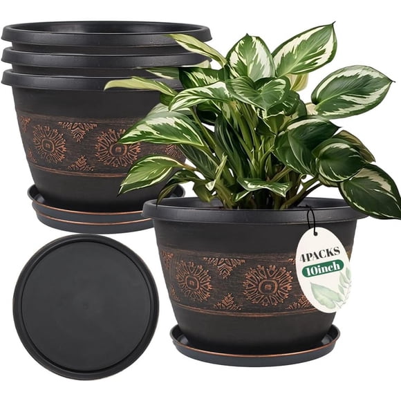 Usocik Macetas de 10 pulgadas, paquete de 4, diseño floral retro color cobre