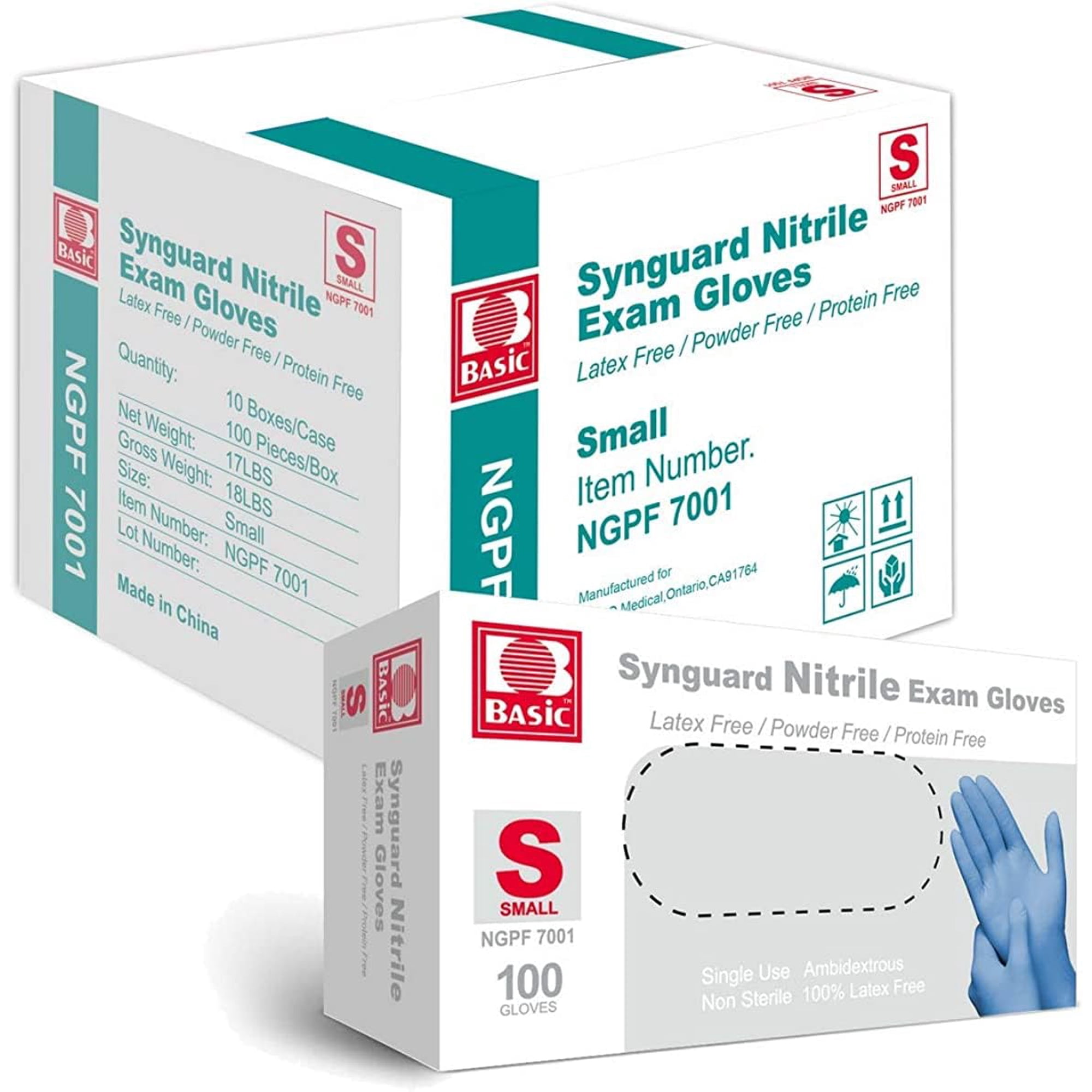 Guantes De Examen De Nitrilo Basic Medical Ngpf-7001 Azules Pequeños