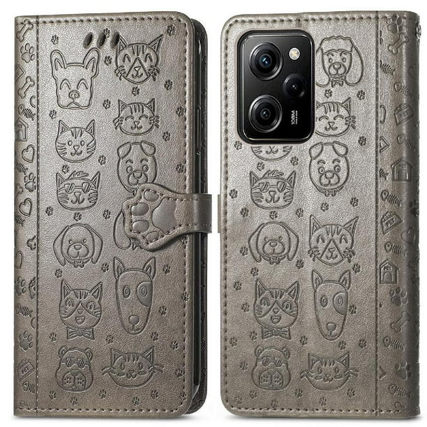 Funda Cartera FOXDOCK para XIAOMI POCO X5 Pro , Flip PU con Relieve de Gatos y Perros, Tarjetero y Soporte