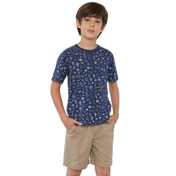 Polera Niño Kids Manga Corta Full Azul Corona