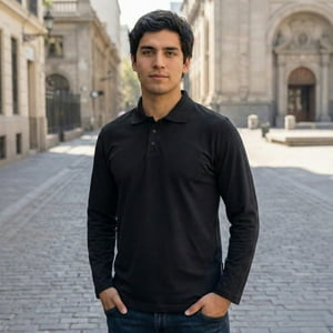 T-World - Polera Polo Dryfresh Hombre Manga Larga Secado Rápido Negro