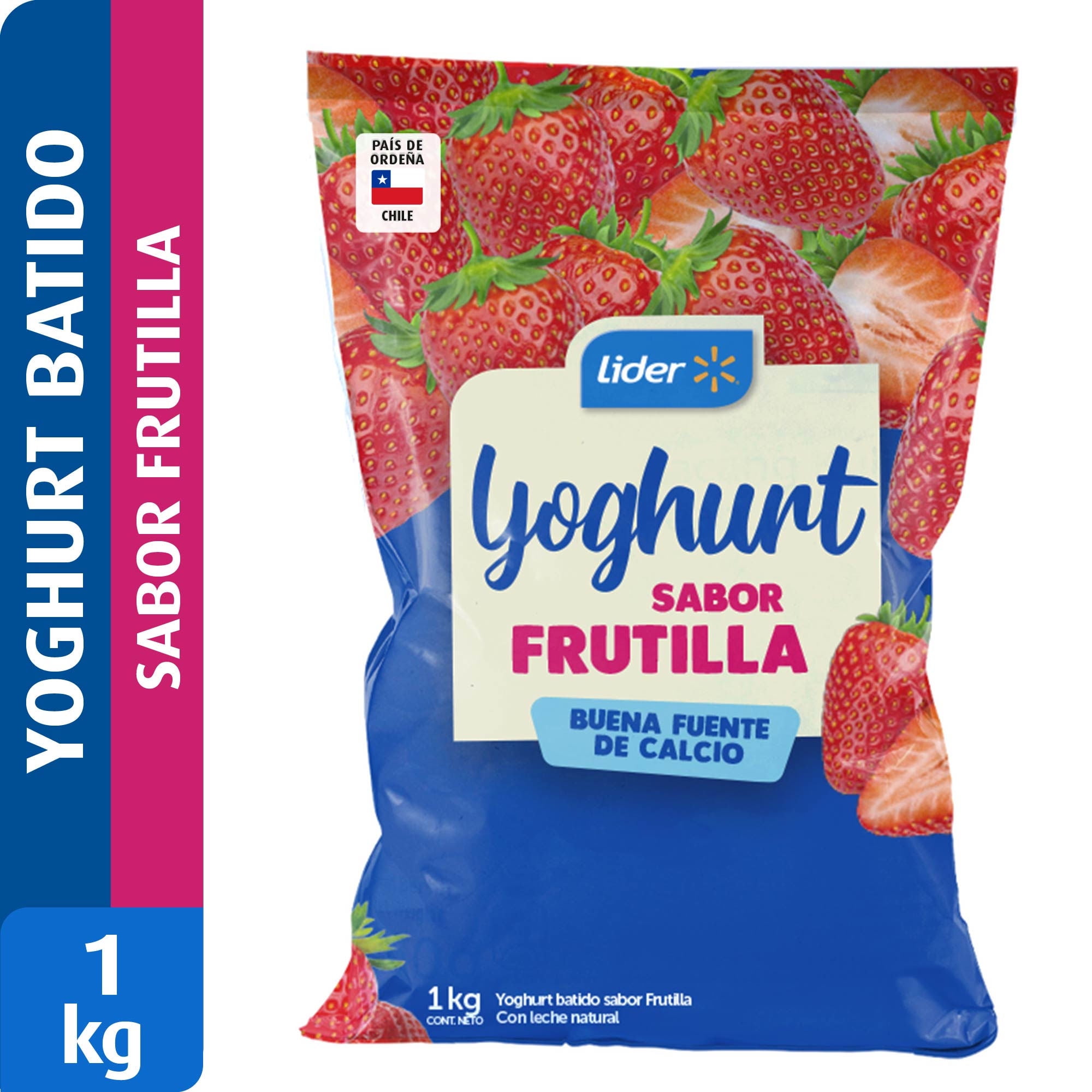 Yoghurt Batido Sabor Frutilla En Bolsa 1 kg Lider