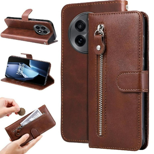 Funda con Cremallera para OnePlus 13R 5G, Carcasa Cartera de Cuero PU con Soporte y Tarjetero