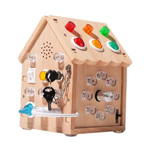 Magideal - Casa De Madera Montessori, Tablero Ocupado Con Interruptor De Luces, Juguete De Aprendizaje De Habilidades, Panel De Control De Madera Para Niños De 3