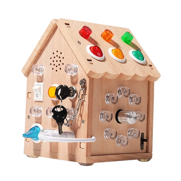 Casa de madera Montessori, tablero ocupado con interruptor de luces, juguete de aprendizaje de habilidades, Panel de Control de madera para niños de 3