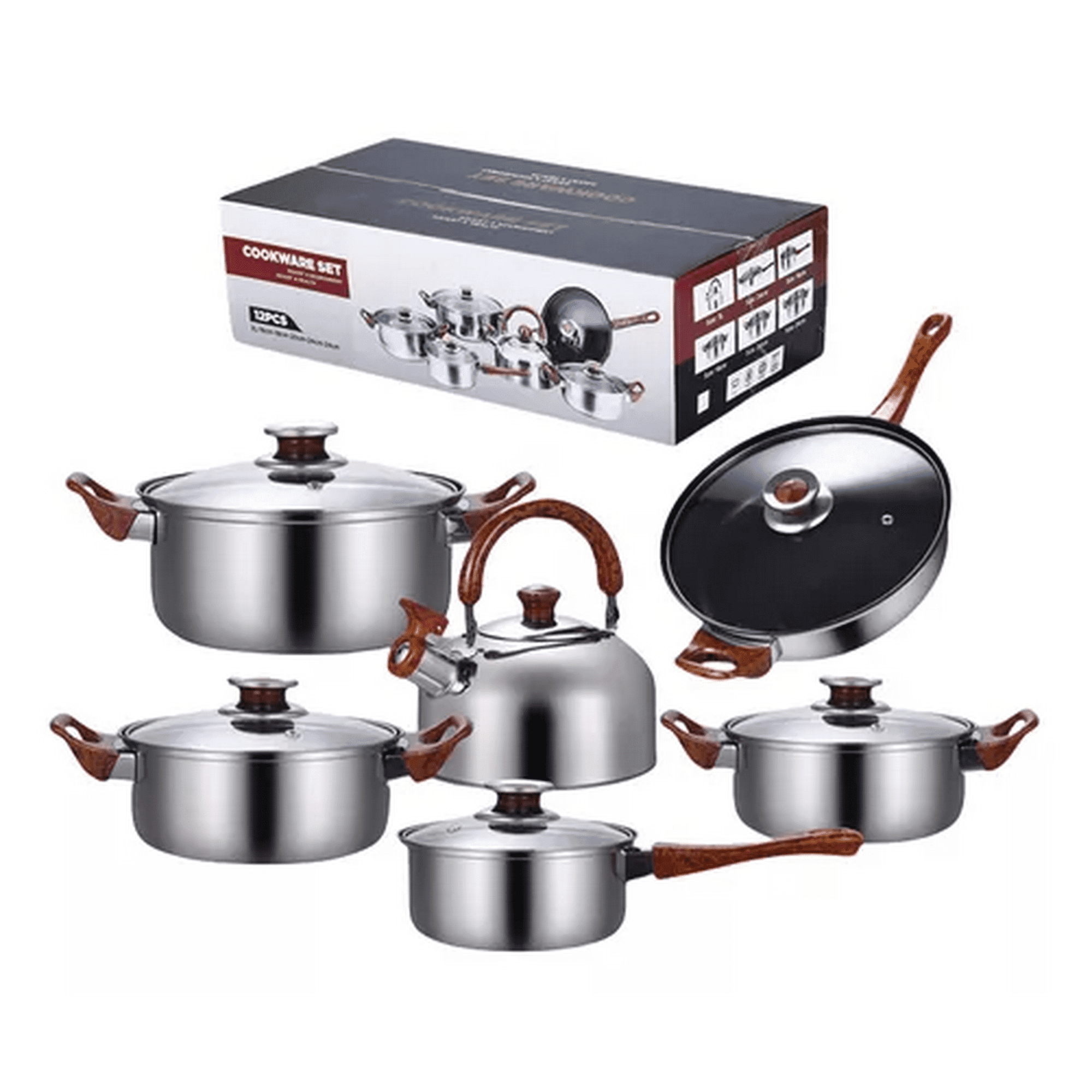 Genérico - Set De 12 Piezas, Ollas De Acero Inoxidable, Sartén Antiadherente