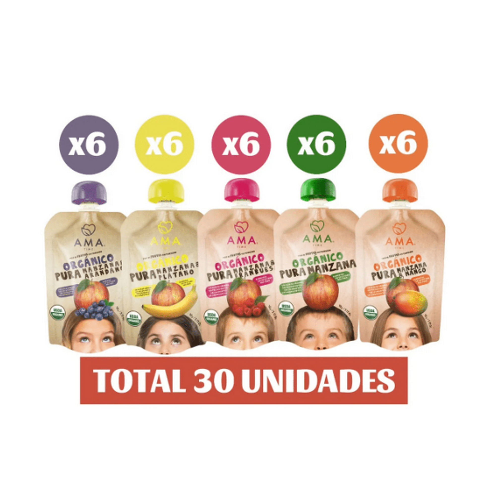 Ama Time - Ama Mix Pure De Fruta Orgánico Papilla Colado 30x90grs