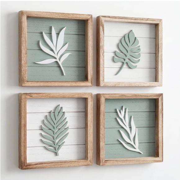 Set de 4 cuadros decorativos Tide and Tales 18 cm 3D verde salvia