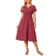 thumbnail image 2 of INSPIRE CHIC Vestido de Verano para Mujer con Lazo en el Cuello en V, Cintura Alta Fruncida, Línea A, Casual, Midi, Rojo Vino, Talla L, 2 of 5