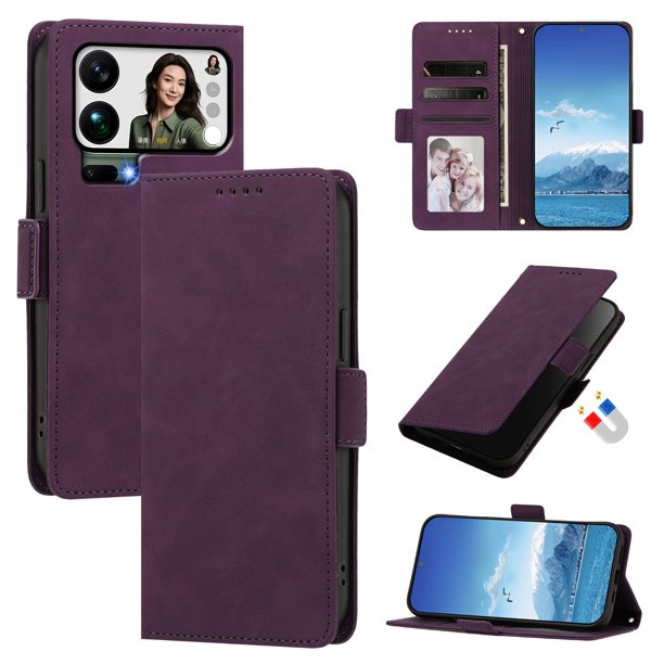 Funda Billetera Delgada para Xiaomi 17 Pro Max con Ranuras y Soporte Morado oscuro