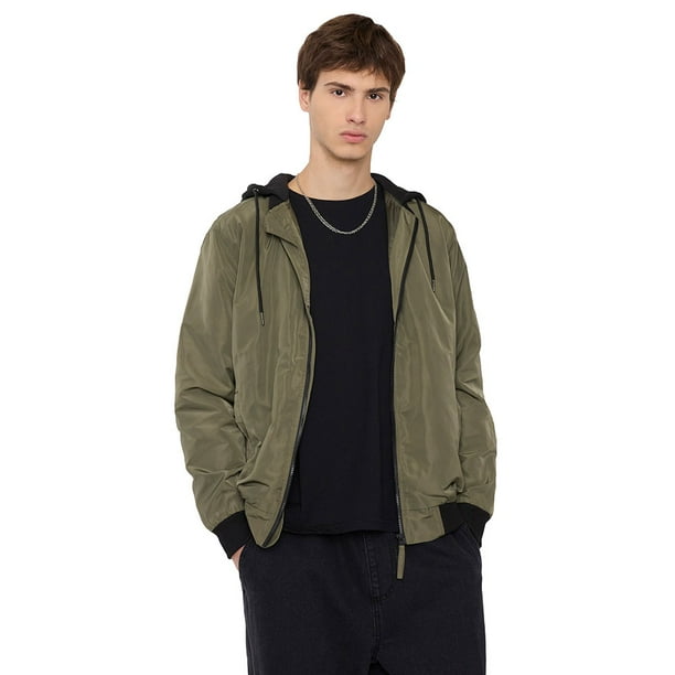 Chaqueta Hombre Bomber Verde Hoodie Corona