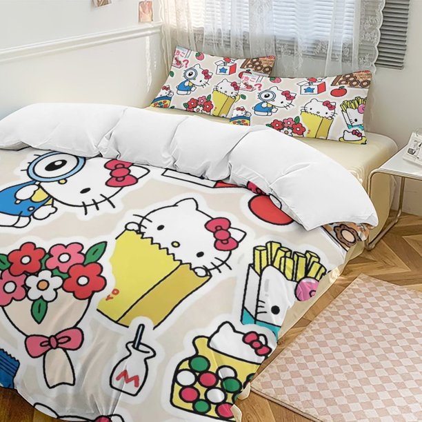 Hello Kitty 3-Piece Twin Bed Set - Includes 1 Single Comforter And 2 Pillowcases Bedding - Fade Resistant Microfiber - Hello Kitty