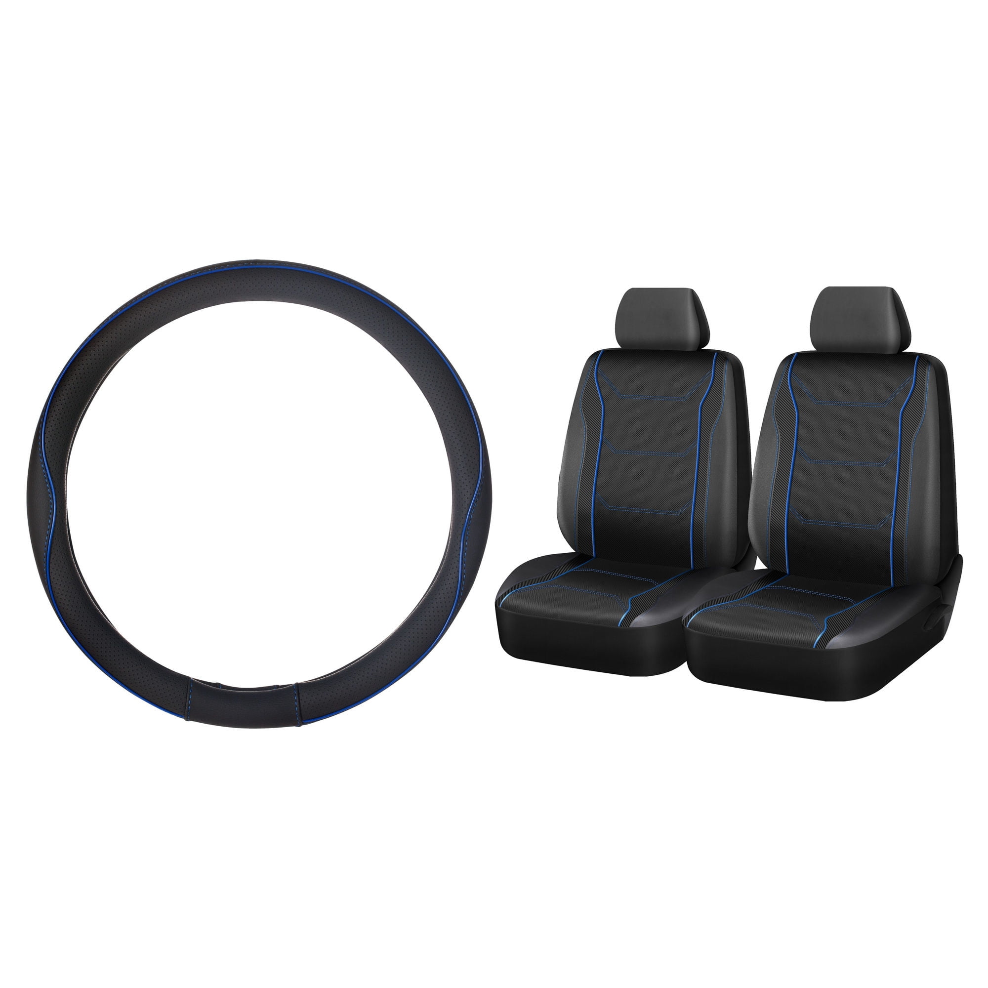 Kit funda fibra de carbono para asiento y volante azul