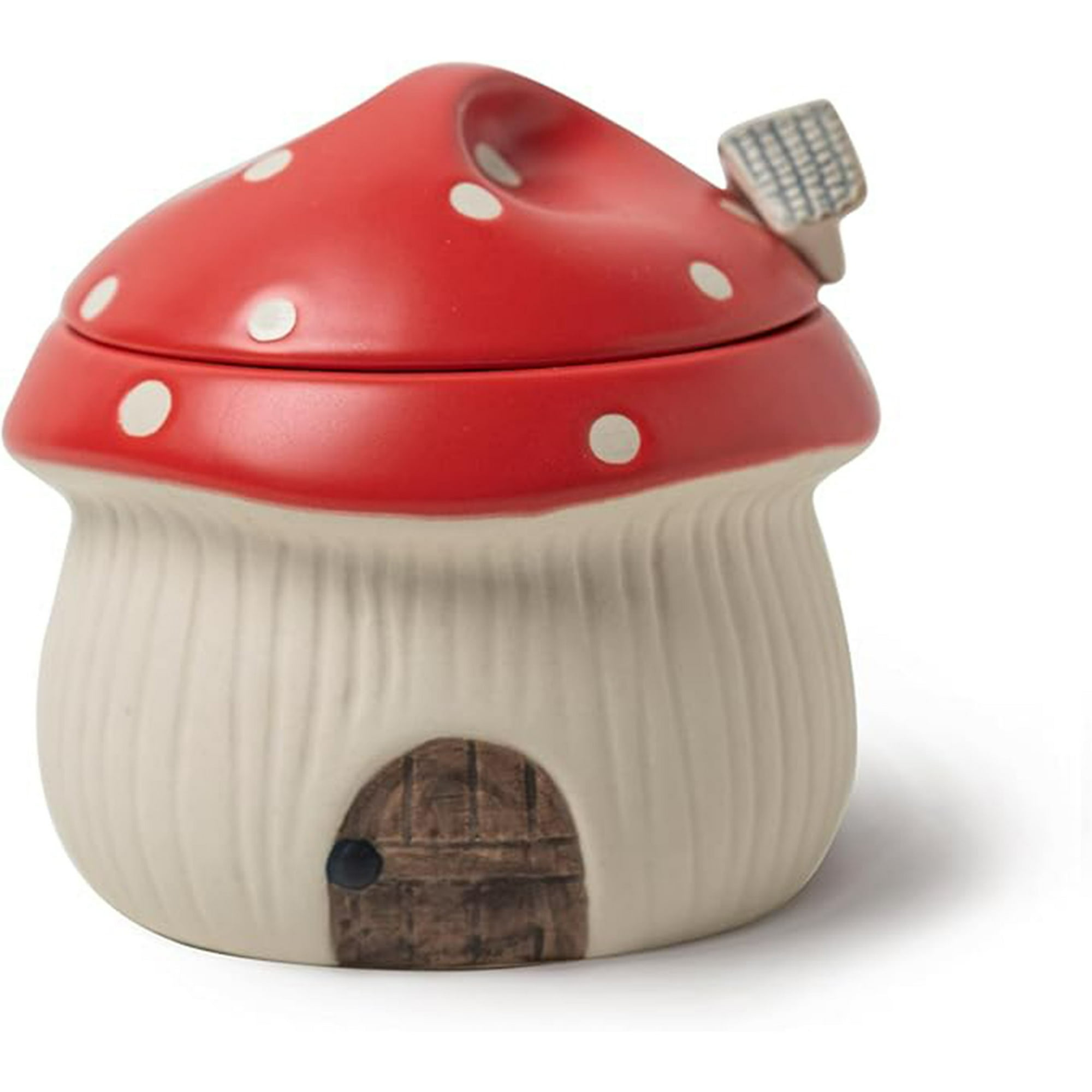 Veat00l - Azucarero De Cerámica Con Tapa Y Cuchara, Bonito Diseño De Casa De Hongos Tarro De Almacenamiento De Condimentos De Porcelana, 350ml