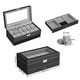 thumbnail image 5 of Caja para relojes de 12 ranuras, organizador de relojes, vitrina de joyería con cerradura con tapa de vidrio real, piel sintética negra, forro gris UJWB012, 5 of 16
