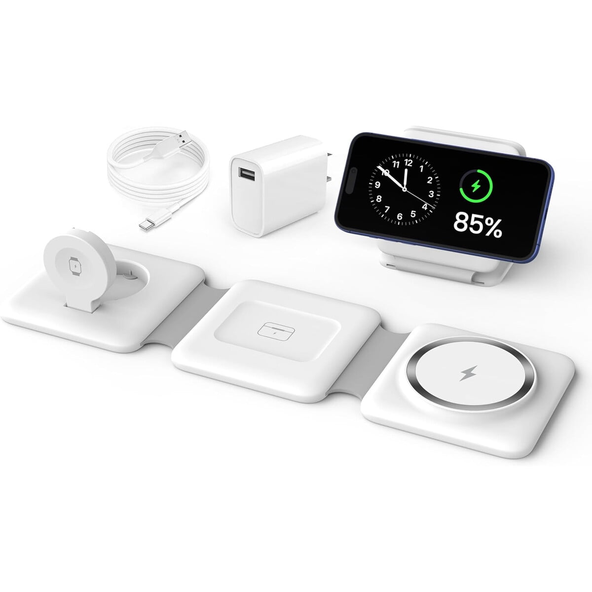 Genérico - Cargador Inalámbrico 3 En 1 Plegable Para Iphone, Apple Watch Y Airpods