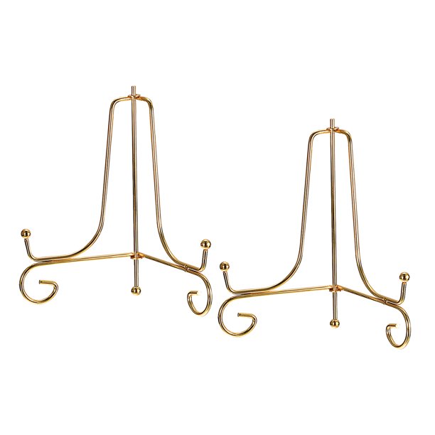 Uxcell 2Pack 4 Inch Soportes de Platos para Exhibición Caballete Plegable de Hierro, Dorado