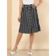 thumbnail image 5 of INSPIRE CHIC Falda de Mujer a Rayas con Cintura Alta Elástica y Botones al Frente, Falda Midi en Línea A XS Negro, 5 of 8