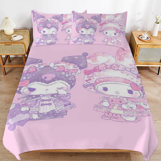 Kuromi & My Melody Duvet Cover Set 3 Piece Bedding Set Double Sided Printing Decorative Comforter Cover Set