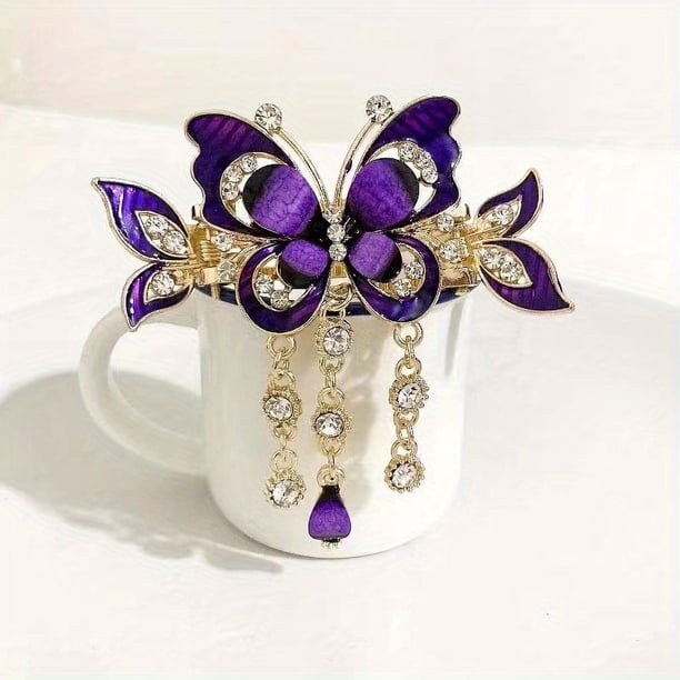 Butterfly Hair Claw Rhinestone Tassel Elegant Back Head Jewelry Hair Accessories