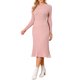 thumbnail image 4 of INSPIRE CHIC Vestido de Mujer de Manga Larga Otoño 2026 Cuello Redondo Tejido de Punto Acanalado Plisado Vestidos Midi Línea A M Rosa, 4 of 6