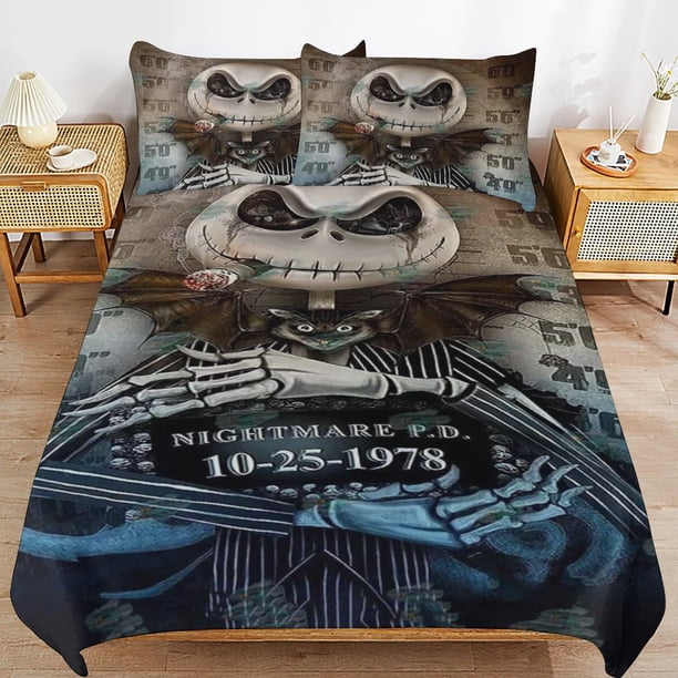 Nightmare Before Christmas Bedding Set Duvet Cover Comfortable and Lightweight Cartoon Bedding 3 Piece Bed Set