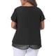 thumbnail image 4 of Agnes Orinda Blusa Casual de Mujer Talla Grande de Chifón con Volantes, Mangas Cortas, Cuello en V, Dobladillo de Doble Capa, 6X Negro, 4 of 8