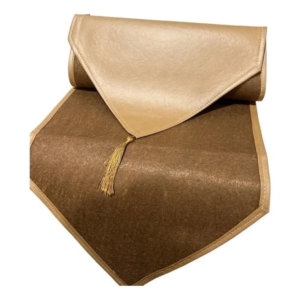 Mantel Camino De Mesa Con Pompon Cuero Sintetico 180x35cm marron claro