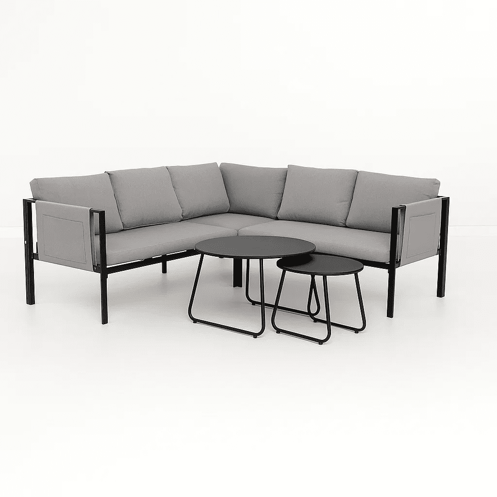 Klik Muebles - Set Soho 3 Sofás Esquineros Grises Y 2 Mesas De Centro