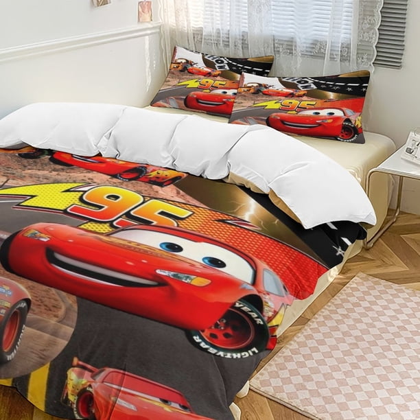 Cars Lightning McQueen Print Bedding Set Pattern Duvet Cove Set 3 Pieces 1 Quilt Cover and 2 Pillowcases for Women Men Teens Twin-"