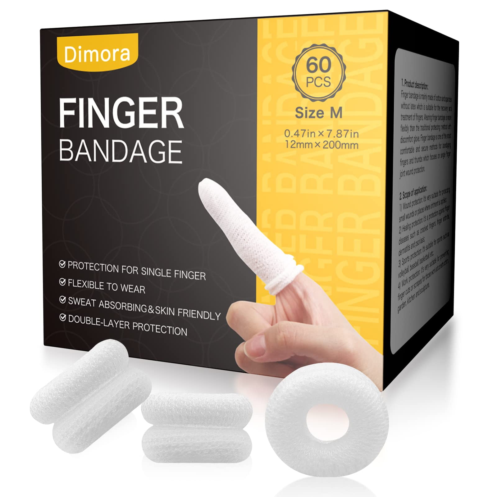 Finger Cots Dimora, Paquete De 60 Unidades, Tamaño Mediano, Color Blanco, 100% Algodón