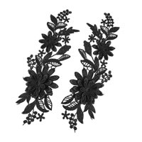 Magideal - Apliques De Encaje De 2 Piezas, Parches De Bordado Floral, Parches De Encaje, Adornos De Tela De Encaje Para La Decoración De La Artesanía De Costura Negro
