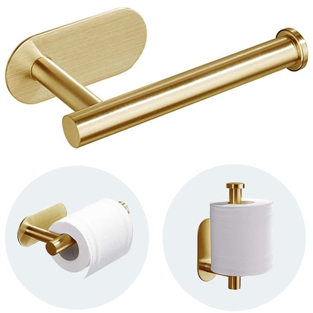 Portarrollos de papel higiénico JOPOFI 16 cm en oro cepillado con instalación adhesiva