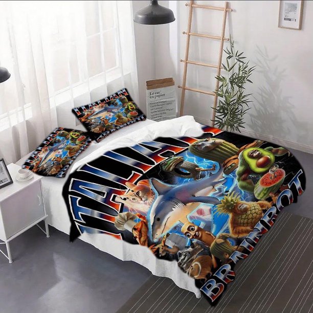 3pcs Italian Brainrot Pattern Duvet Cover Set - a Bedding Ensemble Suitable for All Seasons (Duvet Cover + Pillowcases)