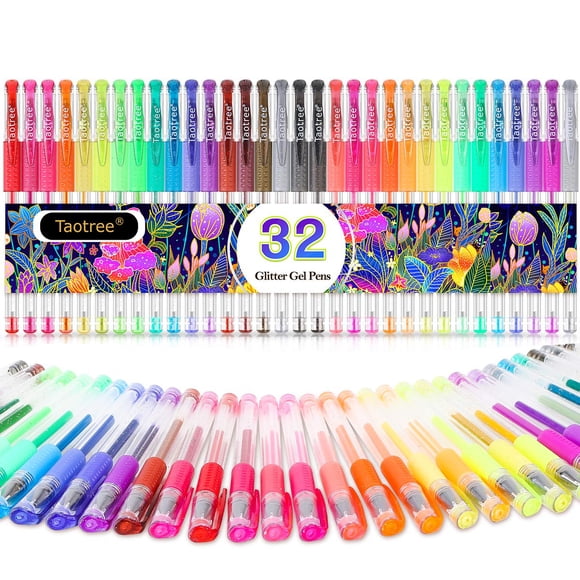 Plumas Gel Taotree 32 Colores Neón con Brillo Punta Fina