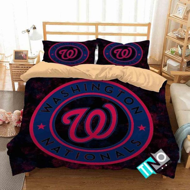Mlb Washington Nationals Logo Quilt Duvet Cover Set Super 3-Piece Bedding Set