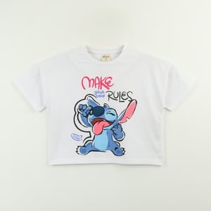 Polera Manga Corta Niña Lilo & Stitch Rules Blanco Disney