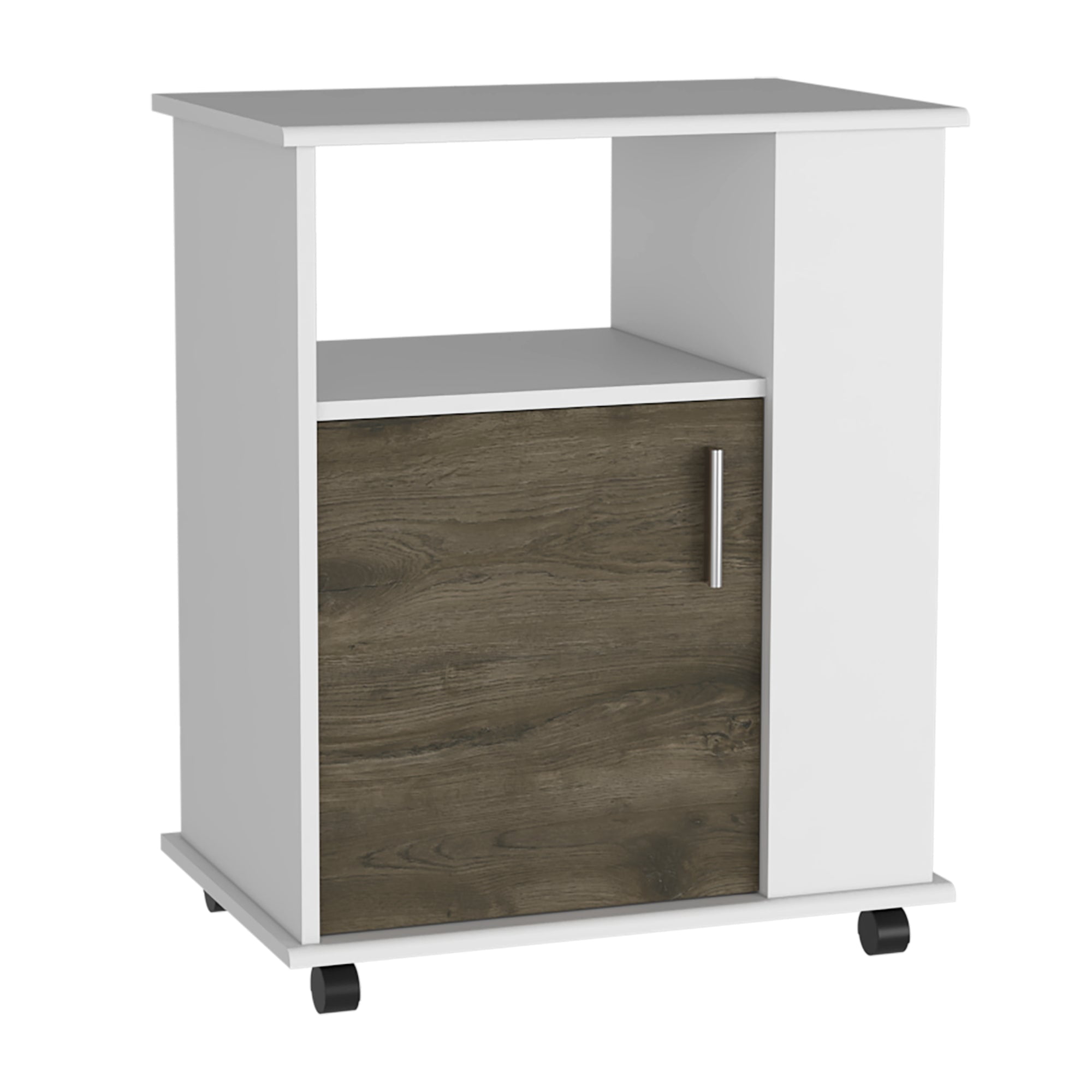 Fm Furniture - Mueble Microondas Con Ruedas 1 Puerta 73,6x60x40 Cm Blanco Y Café