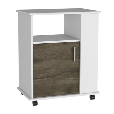 Fm Furniture - Mueble Microondas Con Ruedas 1 Puerta 73,6X60X40 Cm Blanco Y Café