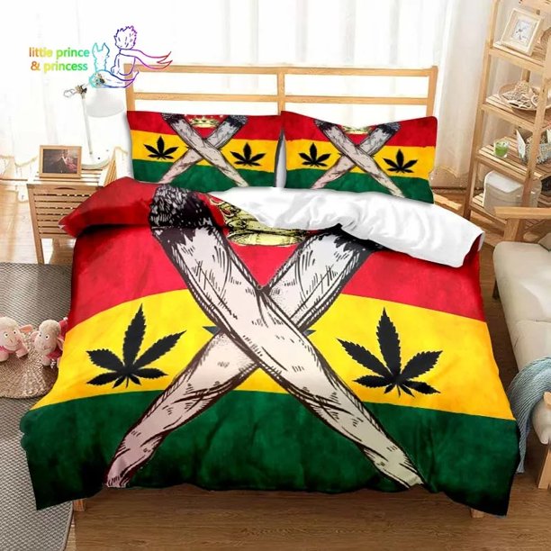 Reggae Marijuana Trippy Cannabis Leaves Bedding Set Bed Set Adult Kid Bedroom Bedding Gift
