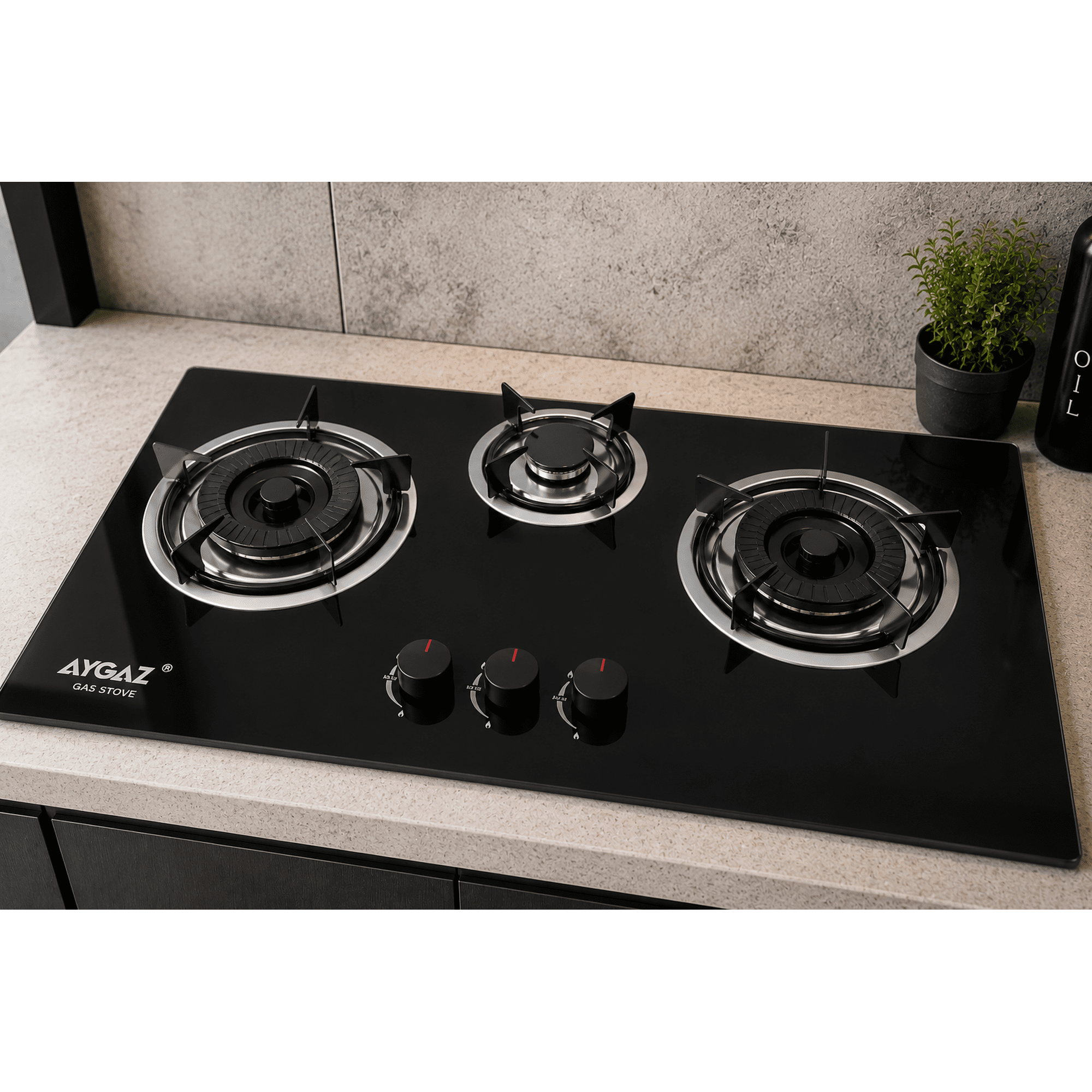 Genérico - Cocina Encimera 3 Quemadores Gas Licuado Vidrio Negro