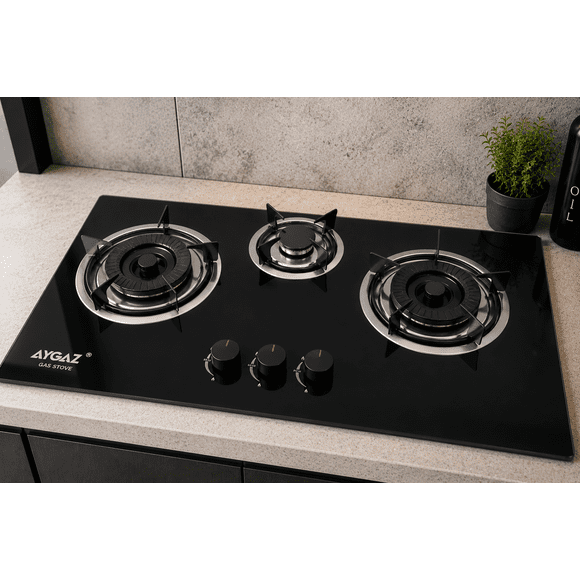 Cocina Encimera 3 Quemadores Gas Licuado Vidrio Negro